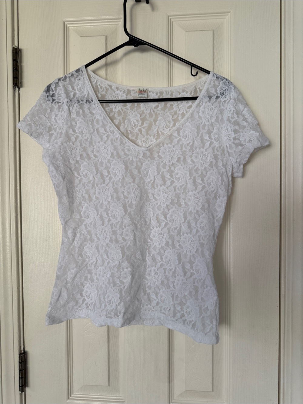 Hanky Panky White Floral Lace V-Neck Short Sleeve Top